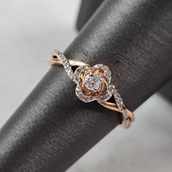 Womens Vintage Estate 10K Rose Gold Diamond Ring 2.5g E3972